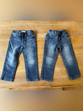 Toddler Boy - Size 3T - x2 Slim Fit Blue Jeans with Adjustable Waist